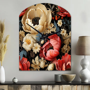 Red And Beige  Elegant Poppy Blossom Field - Asymmetric Metal Wall Clock